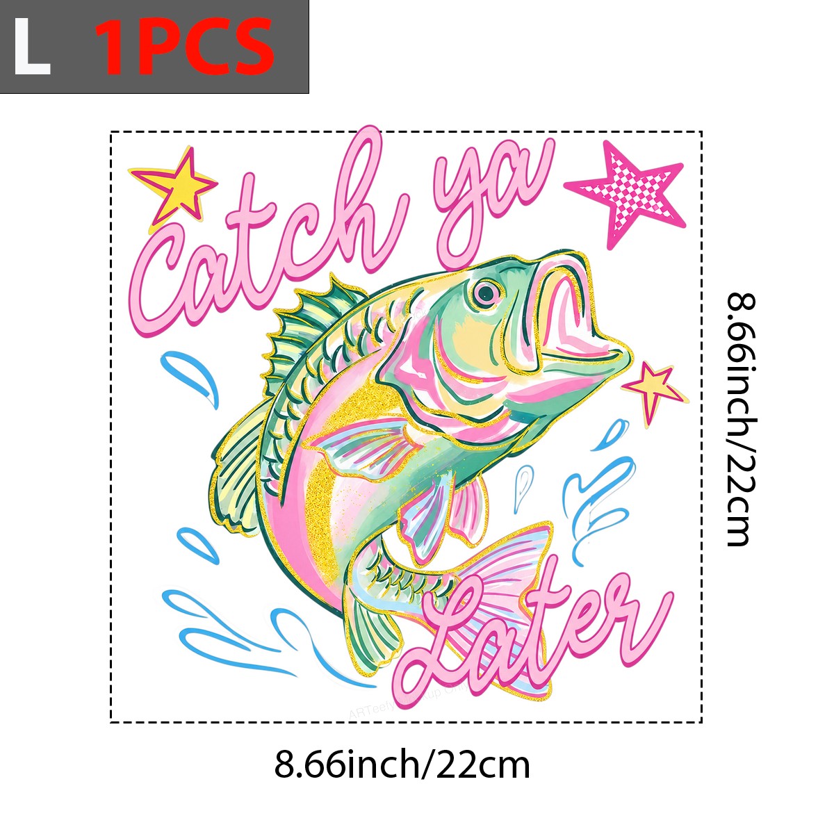 DTF Heat Transfer Catch Ya Later Colorful Bass Fish Graphic for T Shirts Hoodies and Fishing Apparel - 7