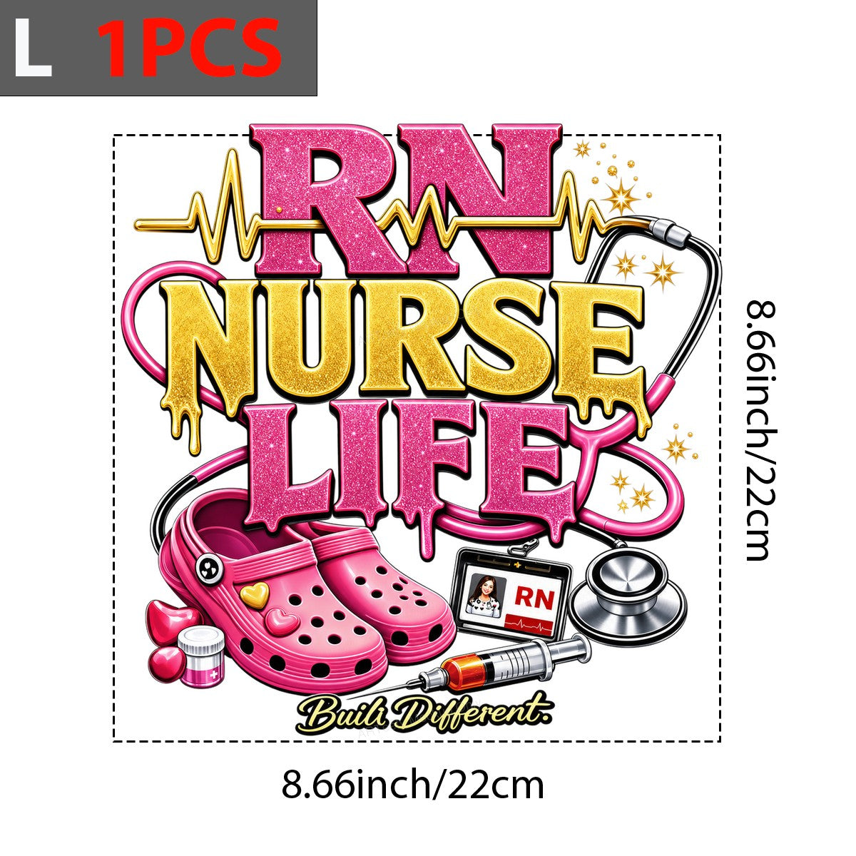DTF Transfer RN Nurse Life Built Different Glitter Clogs and Stethoscope Graphic for T Shirts Hoodies and Gifts - 7