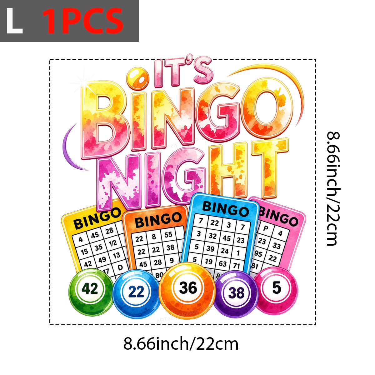 DTF Transfer It’s Bingo Night Quote with Colorful Cards and Balls Graphic for T Shirts Hoodies and Party Apparel - 7
