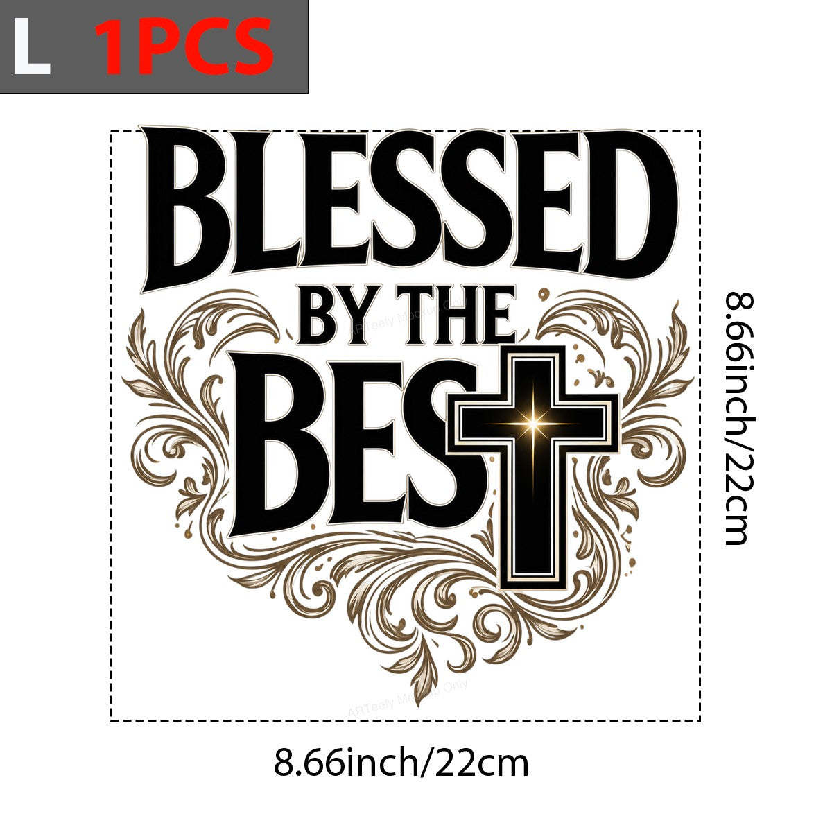 Christian Heat Transfer Blessed By The Best Cross with Gold Flourish Graphic for T Shirts Hoodies and Tote Bags - 7