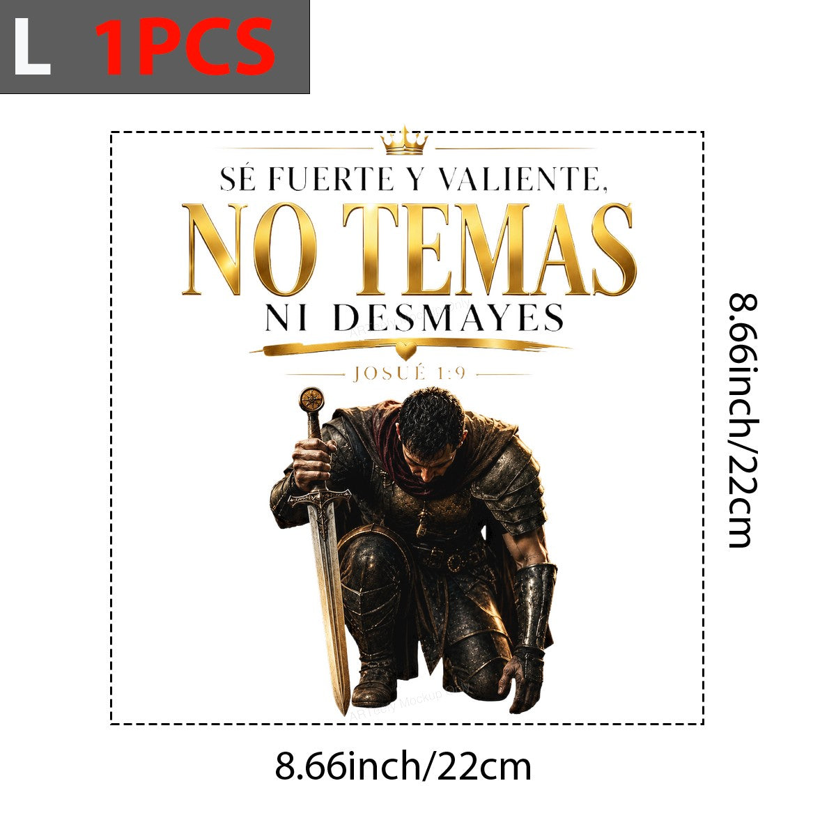 Christian Heat Transfer No Temas Josue 1:9 Warrior With Sword Gold Lettering Graphic for T Shirts Hoodies and Christian Apparel - 7