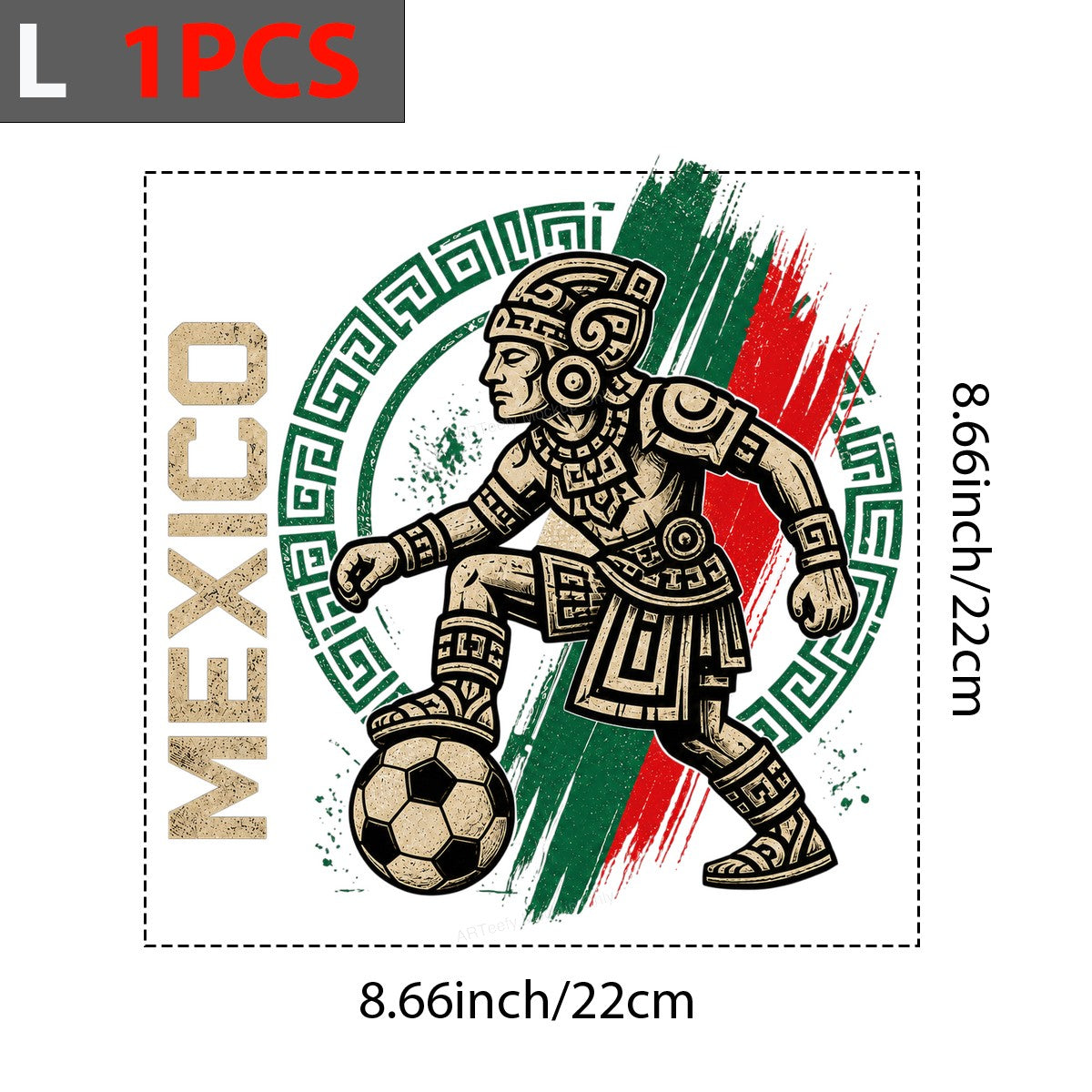 DTF Transfer Mexico Aztec Soccer Warrior Graphic with Green Red Brush Flag for T Shirts Hoodies and Game Day Apparel - 7