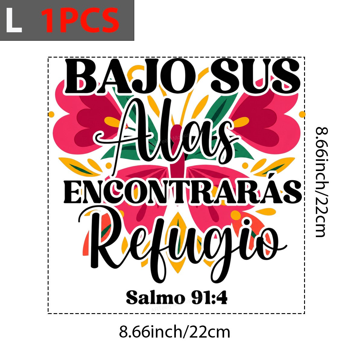 Christian Heat Transfer Bajo Sus Alas Encontrarás Refugio Salmo 91:4 Floral Spanish Scripture Design for Christian Apparel and Gifts - 7