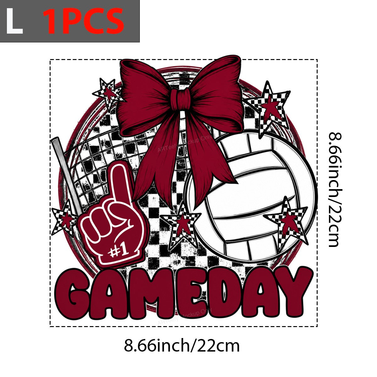 DTF Transfer Volleyball Gameday #1 Foam Finger and Bow Checkered Graphic for T Shirts Hoodies and Tote Bags - 7