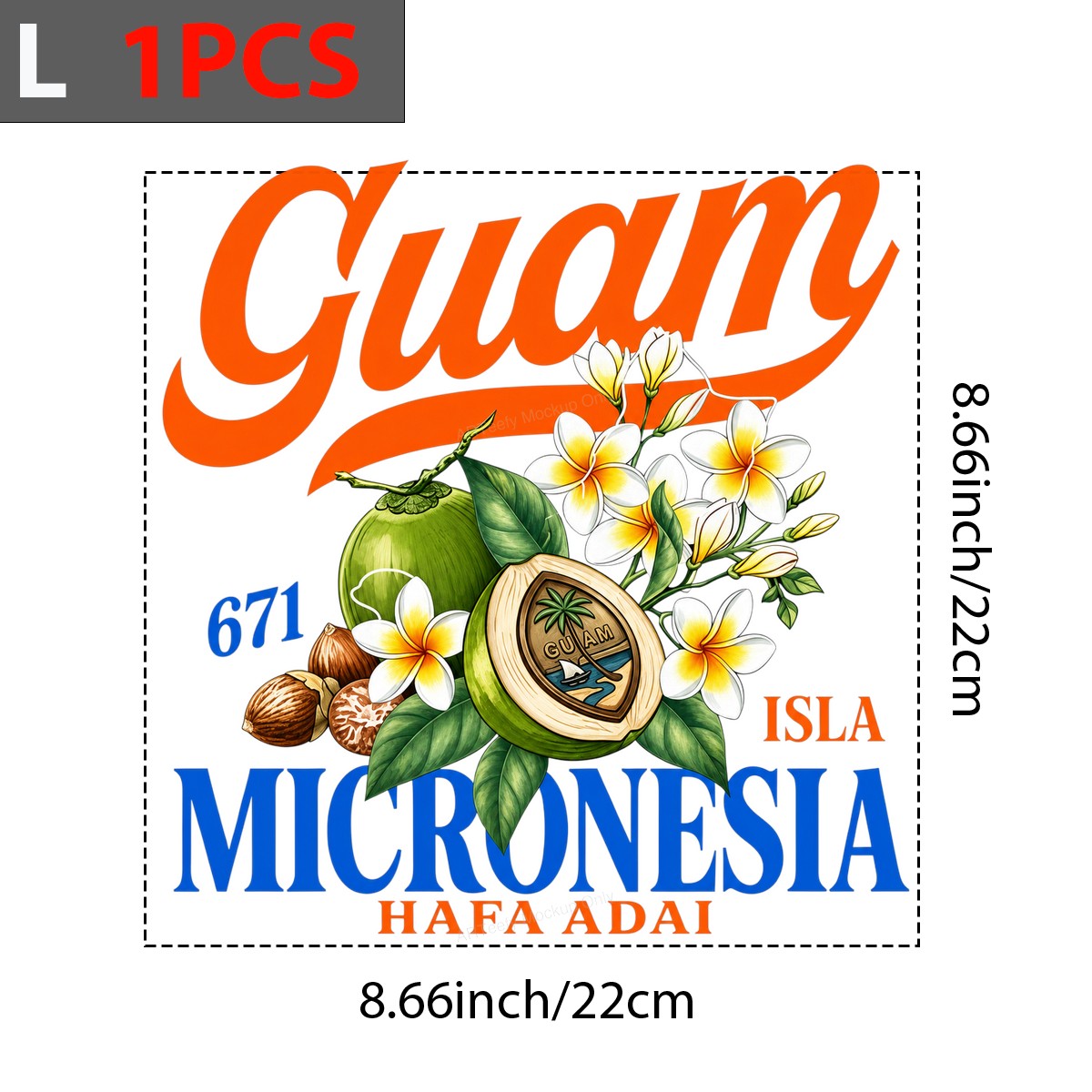 DTF Heat Transfer Guam Micronesia 671 Hafa Adai Tropical Coconut and Plumeria Graphic for T Shirts Hoodies and Travel Apparel - 7