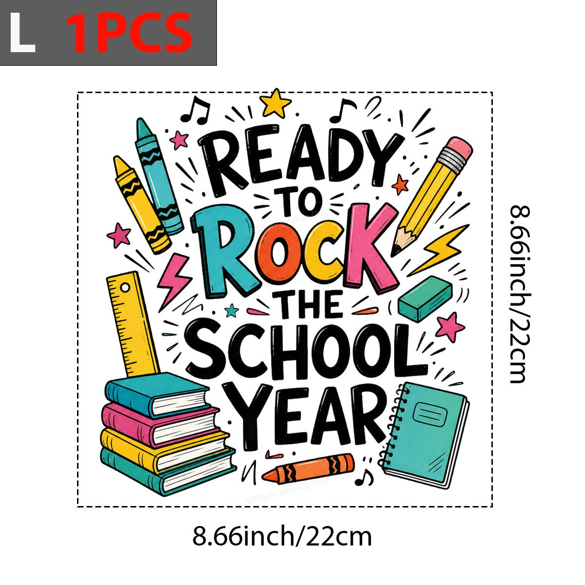DTF Heat Transfer Ready To Rock The School Year Back To School Crayons and Books Graphic for T Shirts Hoodies and Teacher Apparel - 7