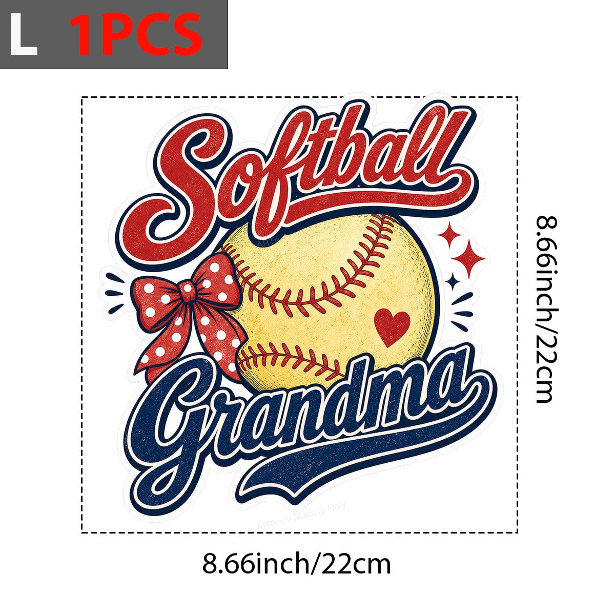 DTF Transfer Softball Grandma Heart Ball and Bow Graphic for T Shirts Hoodies and Game Day Apparel - 7