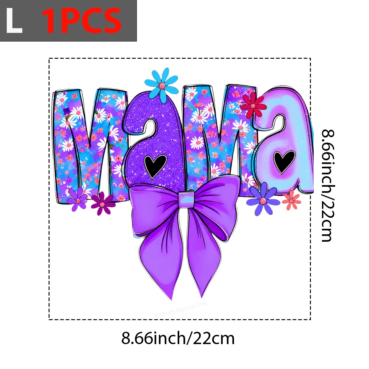 DTF Heat Transfer Mama Floral Glitter Letters with Purple Bow Graphic for T Shirts Hoodies and Tote Bags - 7