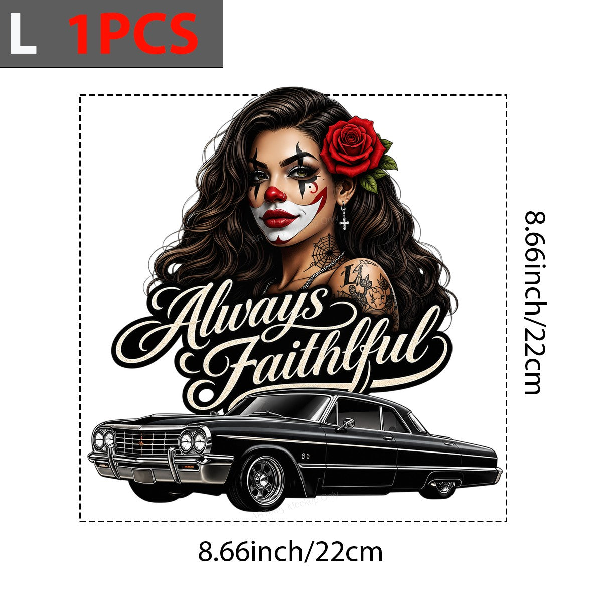 DTF Heat Transfer Always Faithful Chicana Rose and Lowrider Car Graphic for T Shirts Hoodies and Streetwear Apparel - 7