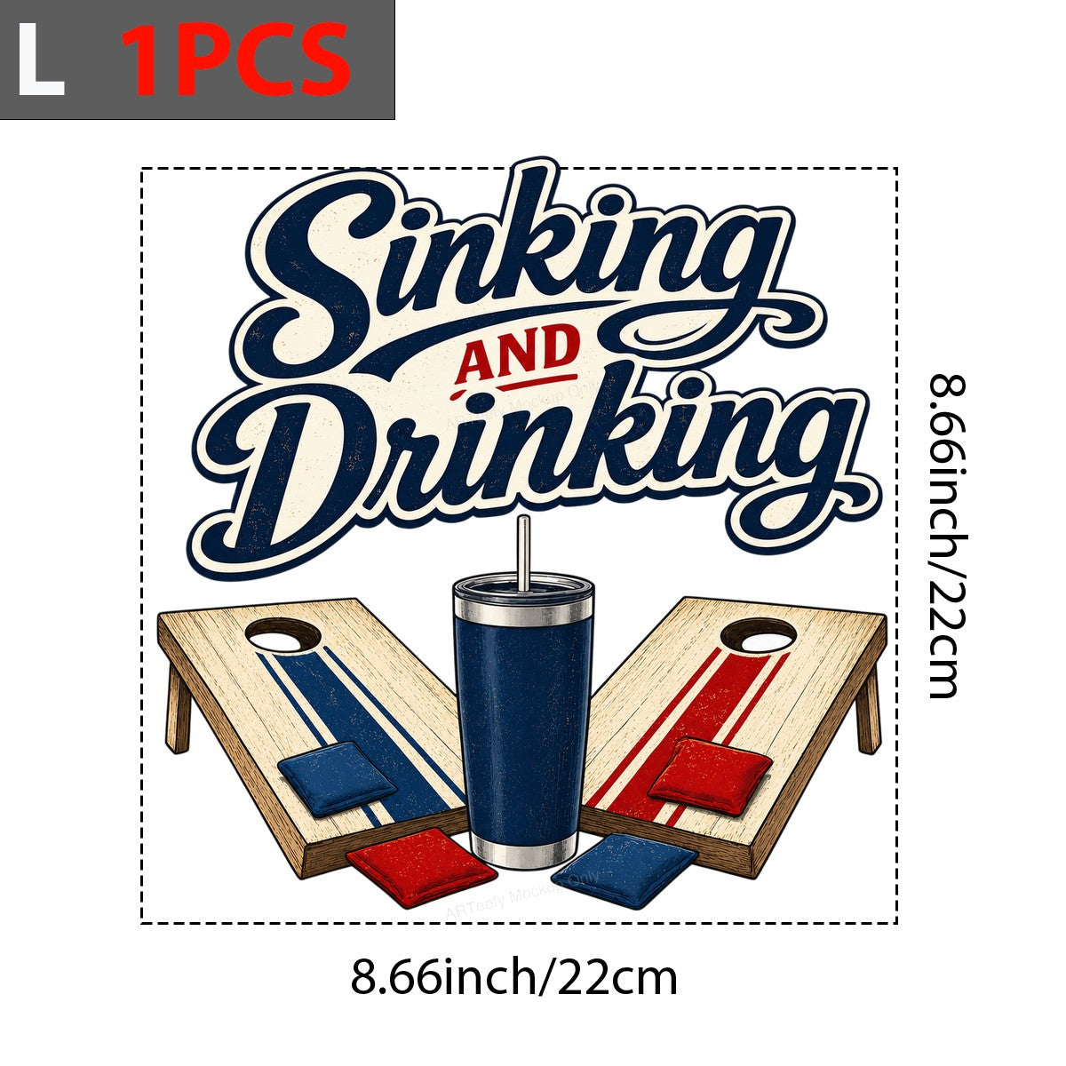 Funny Graphic Transfer Sinking and Drinking Cornhole and Tumbler Retro Style for T Shirts Hoodies and Party Apparel - 7