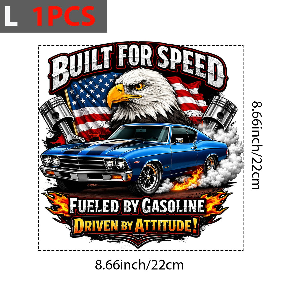 DTF Transfer Built For Speed Muscle Car Eagle American Flag Graphic for T Shirts Hoodies and Garage Wear - 7