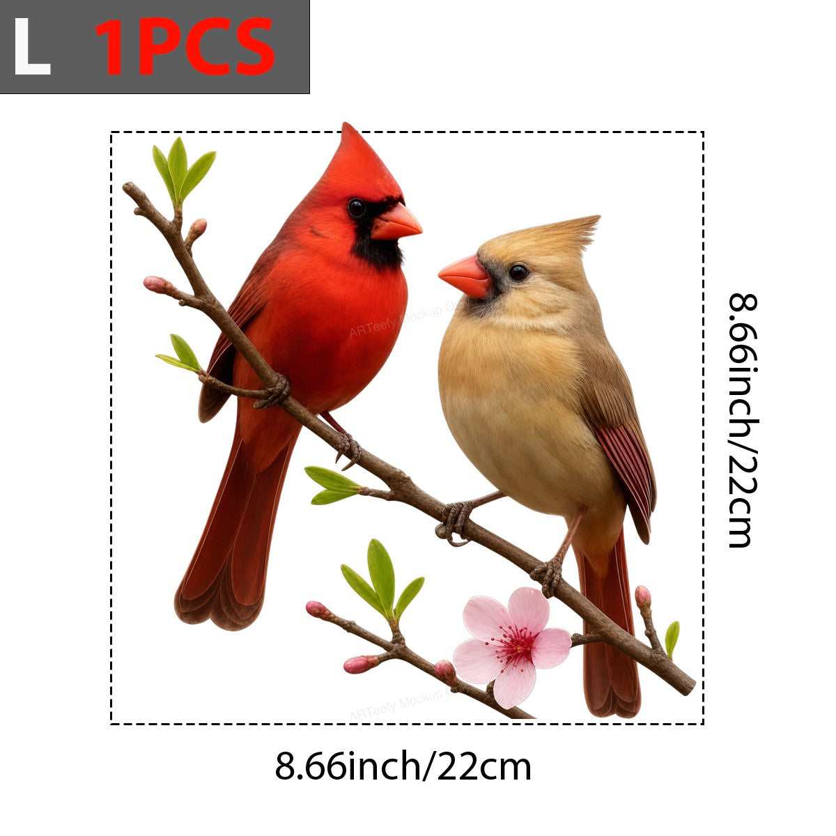 DTF Heat Transfer Red and Yellow Cardinals on Blossom Branch Realistic Bird Art for T Shirts Hoodies and Tote Bags - 7