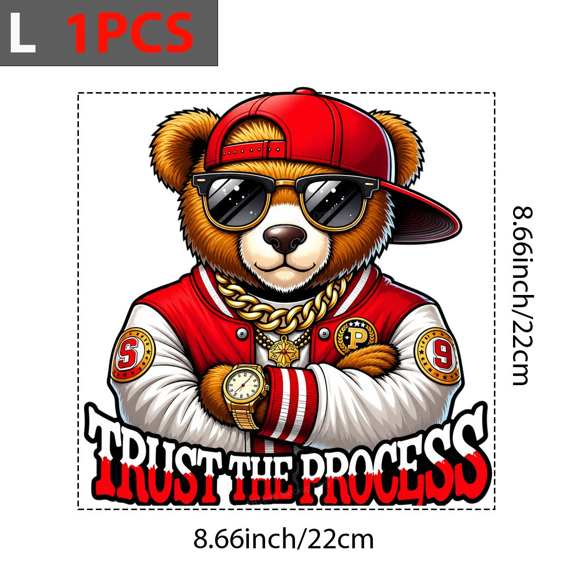 DTF Transfer Trust The Process Cool Bear in Varsity Jacket Graphic for T Shirts Hoodies and Streetwear Apparel - 7