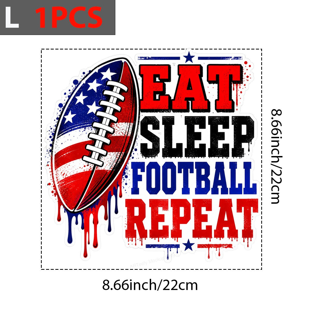 DTF Heat Transfer Eat Sleep Football Repeat Patriotic Dripping Text Graphic for T Shirts Hoodies and Game Day Apparel - 7