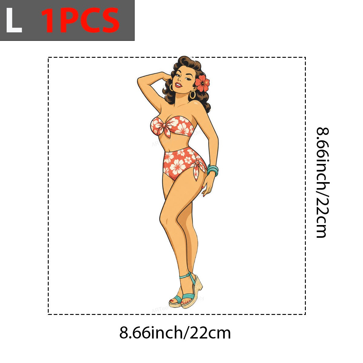 DTF Transfer Retro Pin Up Woman in Floral Bikini Graphic for T Shirts Hoodies and Beachwear - 7
