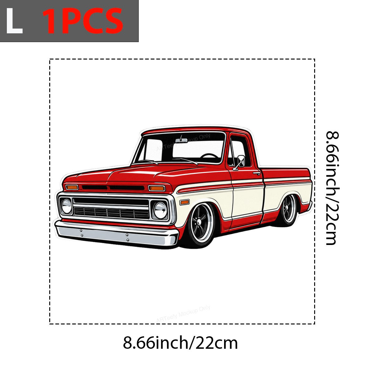 DTF Heat Transfer Classic Red Lowrider Pickup Truck Cartoon Graphic for T Shirts Hoodies and Car Enthusiast Gifts - 7