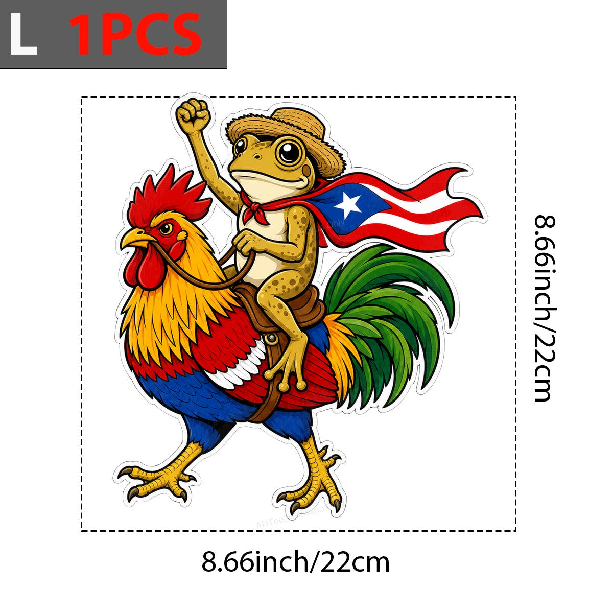 DTF Heat Transfer Puerto Rico Flag Coqui Frog Riding Rooster Cartoon Graphic for T Shirts Hoodies and Tote Bags - 7