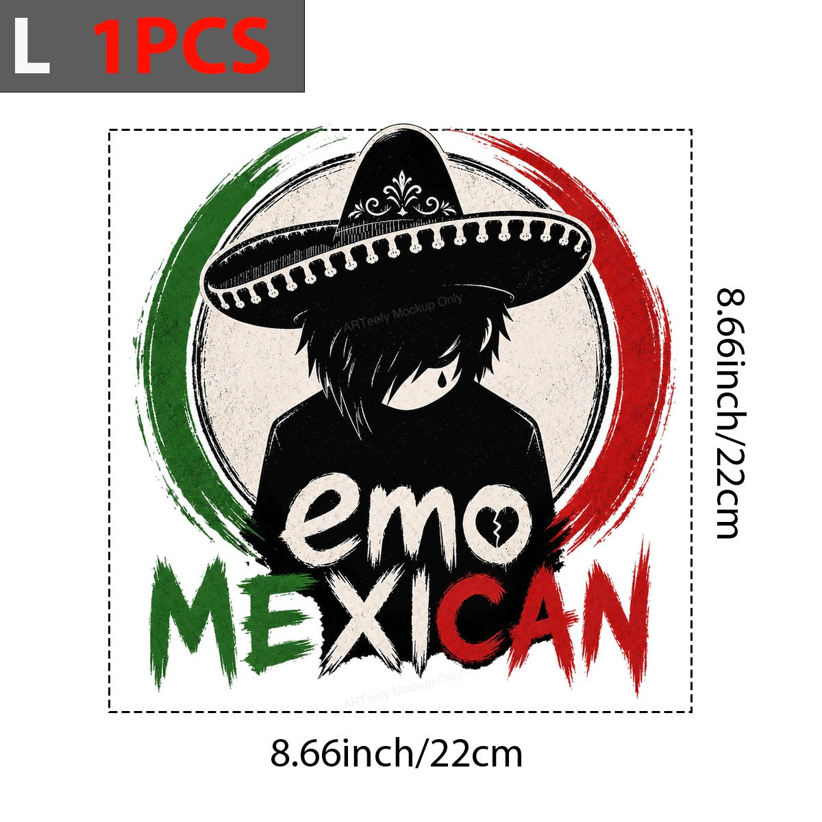 DTF Heat Transfer Emo Mexican Sombrero Character with Grunge Flag Circle for T Shirts Hoodies and Gifts - 7