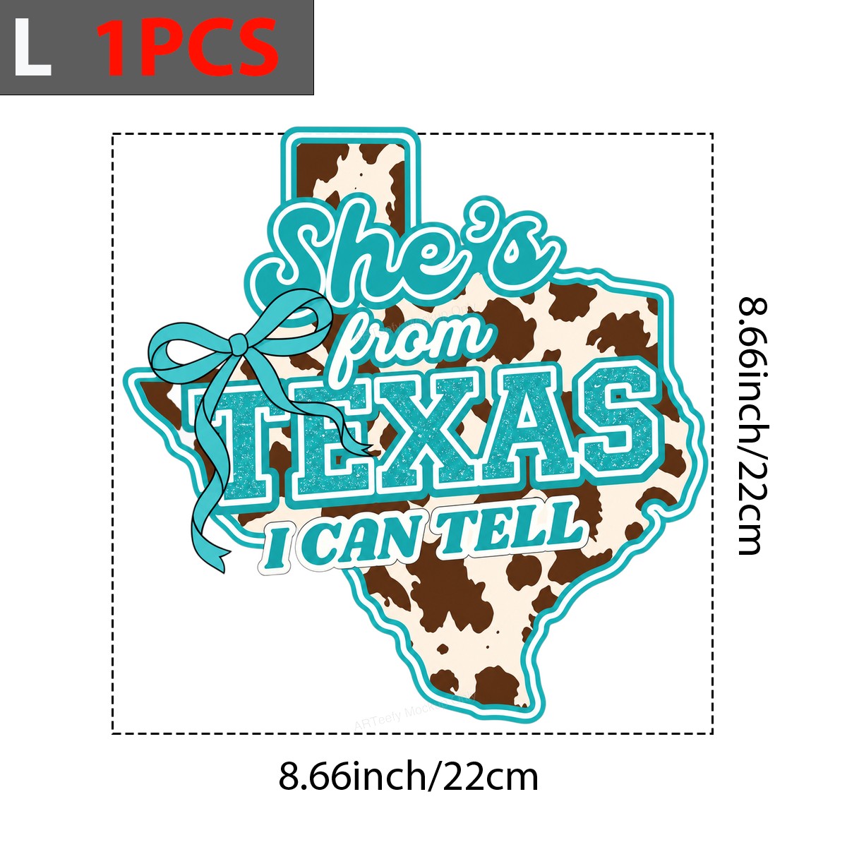 DTF Heat Transfer She’s From Texas Quote Cow Print State Outline with Bow Graphic for T Shirts Hoodies and Tote Bags - 7