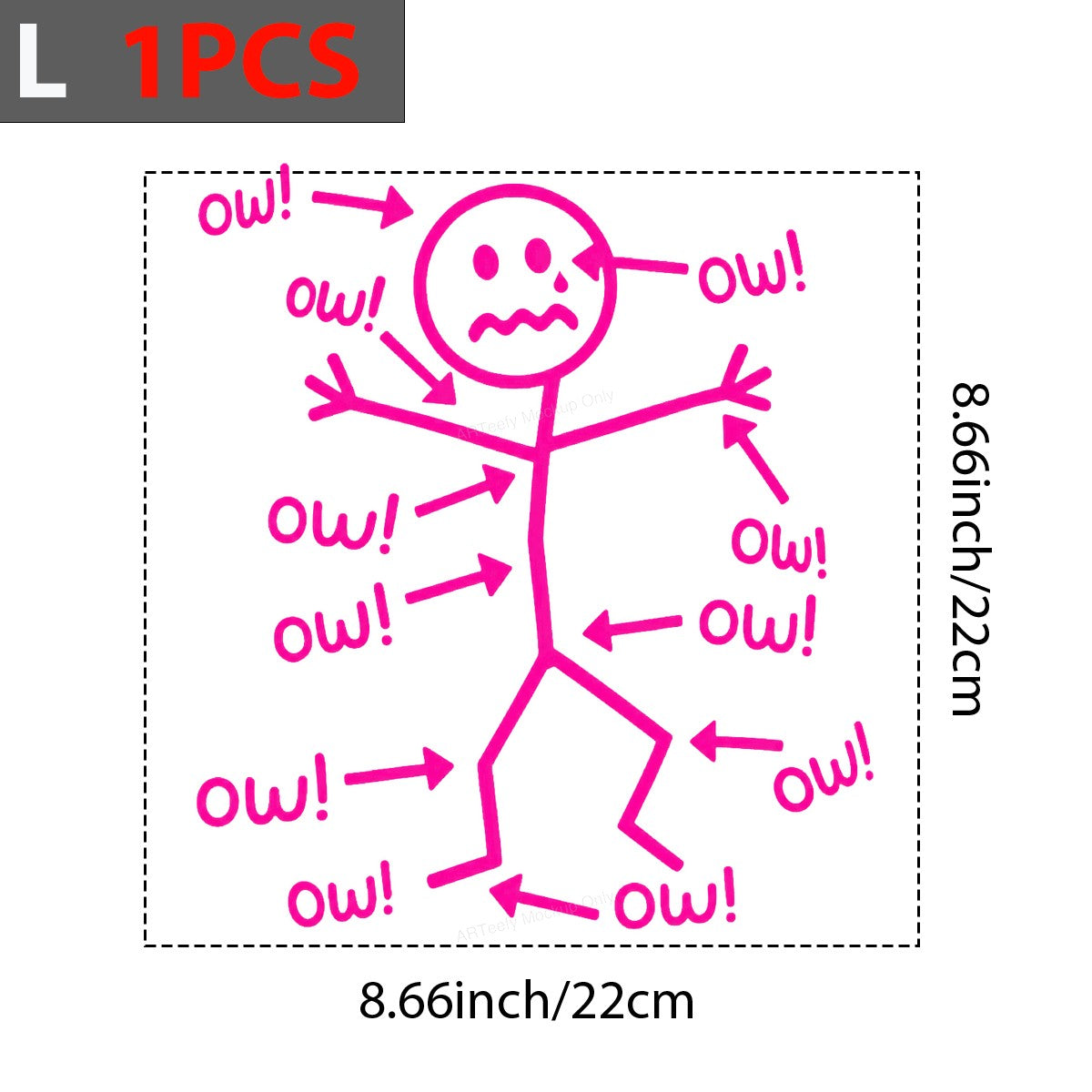 Funny Graphic Transfer Pink Stick Figure “Ow” Pain Diagram Cartoon for T Shirts Hoodies and Casual Wear - 7