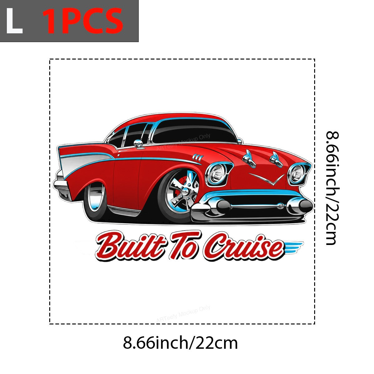 DTF Transfer Built To Cruise Red Classic Car Cartoon Graphic for T Shirts Hoodies and Tote Bags - 7