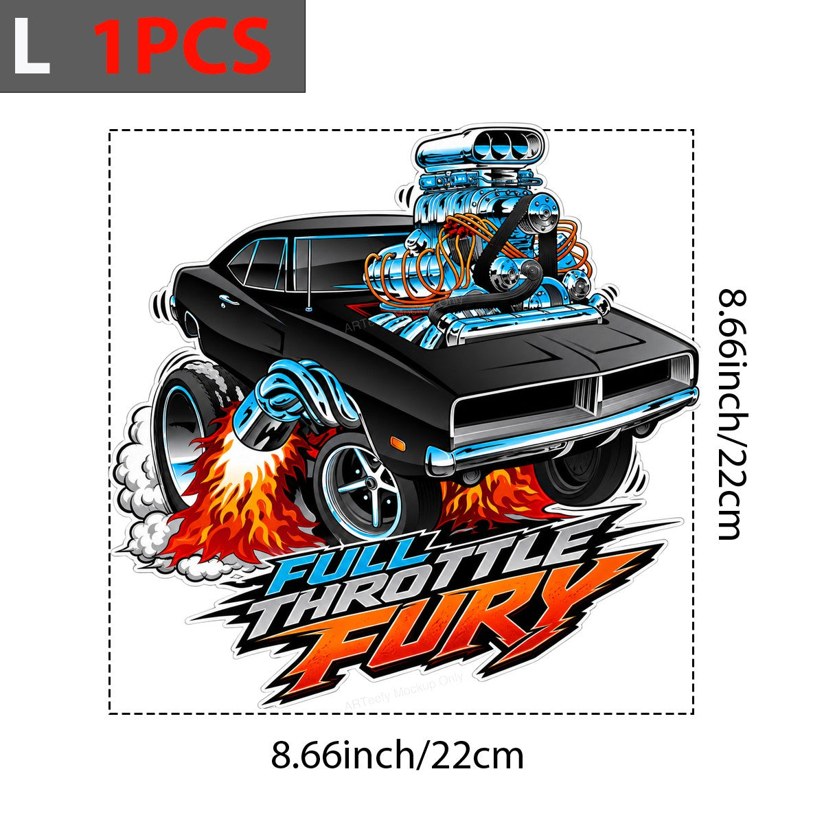 DTF Heat Transfer Full Throttle Fury Muscle Car Flame Graphic for T Shirts Hoodies and Racing Apparel - 7