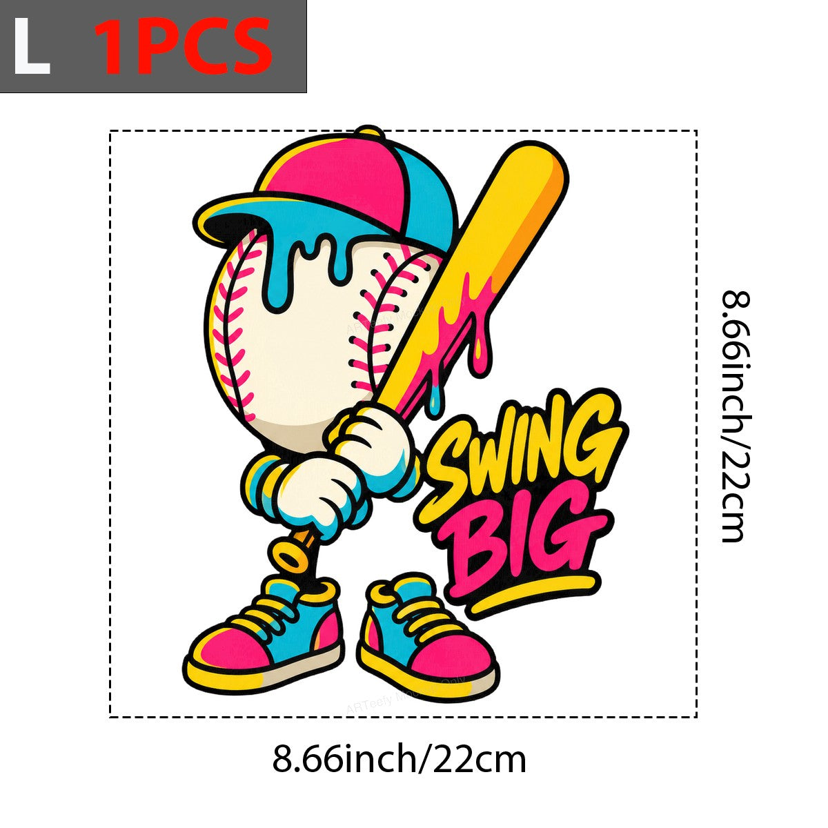 DTF Heat Transfer Swing Big Baseball Character Neon Cartoon Graphic for T Shirts Hoodies and Baseball Apparel - 7
