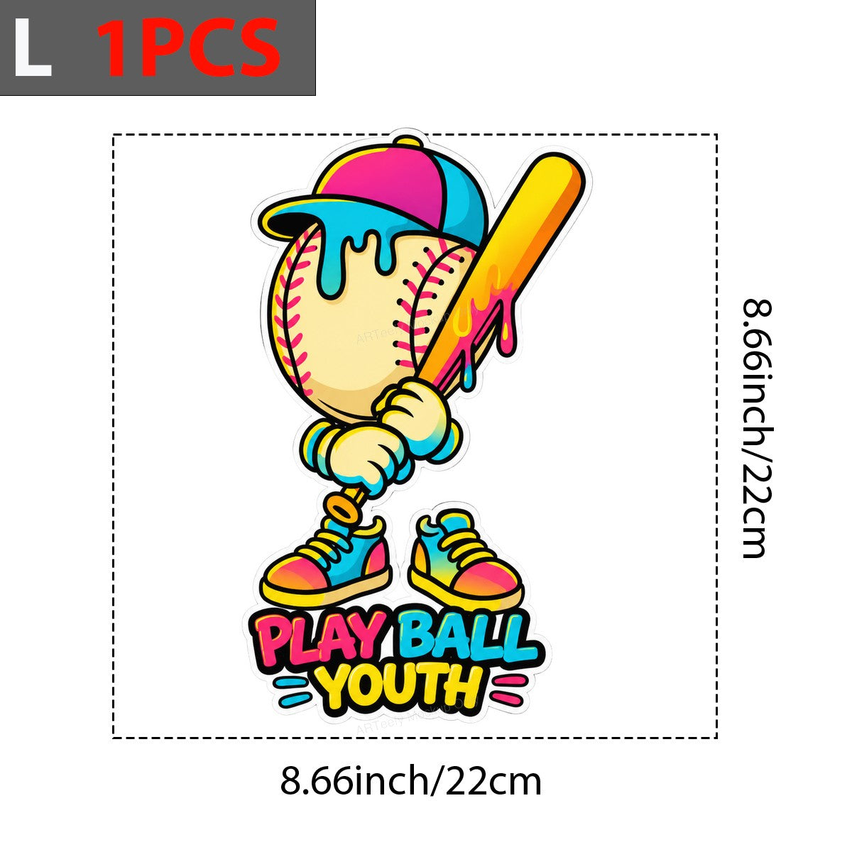 DTF Heat Transfer Play Ball Youth Baseball Character Neon Cartoon Graphic for T Shirts Hoodies and Team Apparel - 7