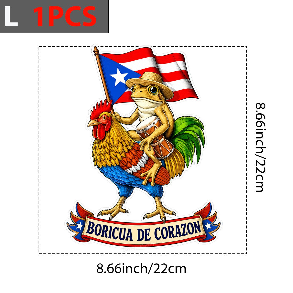 DTF Heat Transfer Boricua De Corazon Coqui Frog on Rooster Puerto Rican Flag Graphic for T Shirts Hoodies and Tote Bags - 7
