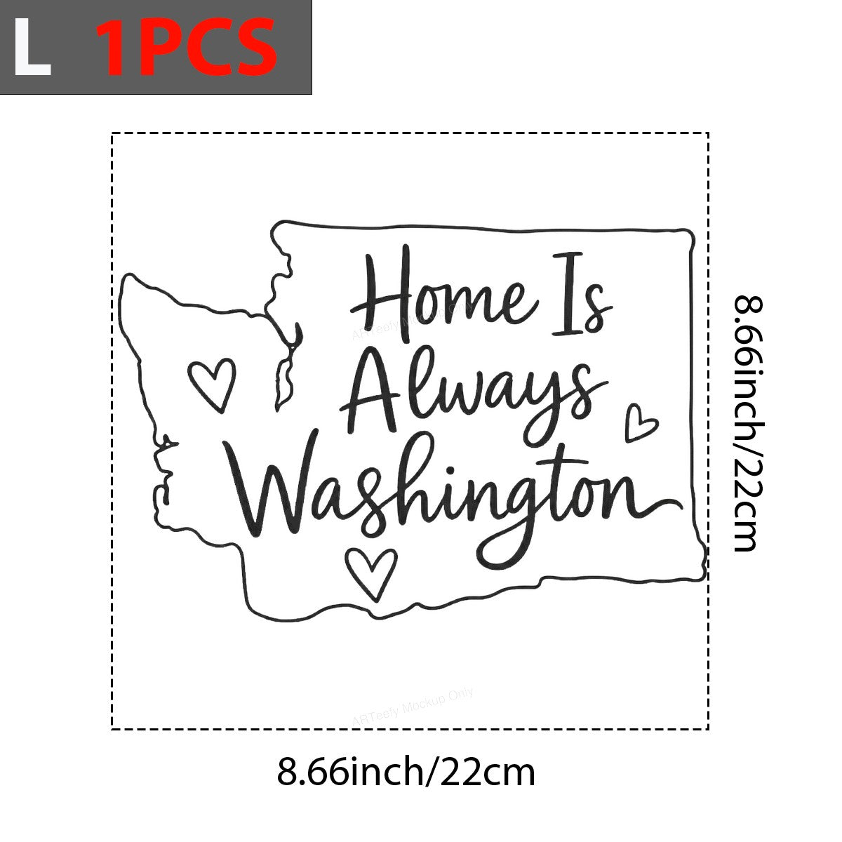 DTF Transfer Home Is Always Washington State Outline Heart Graphic for T Shirts Hoodies and Tote Bags - 7