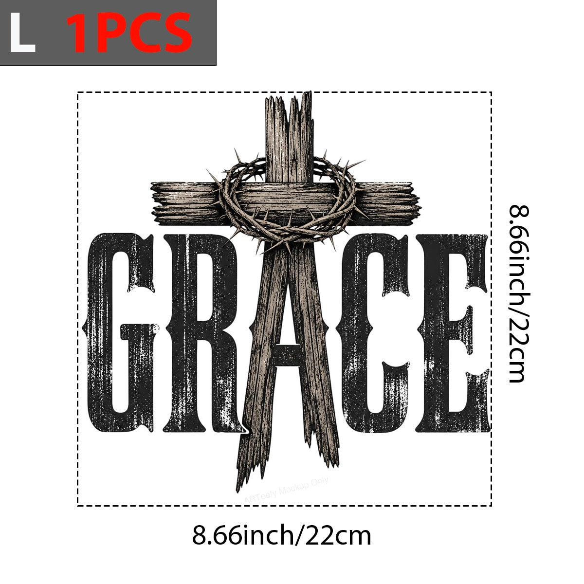 Christian Heat Transfer GRACE Wooden Cross with Crown of Thorns Rustic Graphic for T Shirts Hoodies and Tote Bags - 7