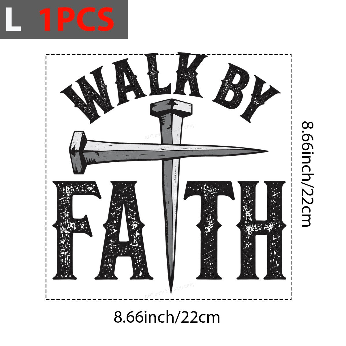 Christian Heat Transfer Walk By Faith Nail Cross Graphic for T Shirts Hoodies and Tote Bags - 7
