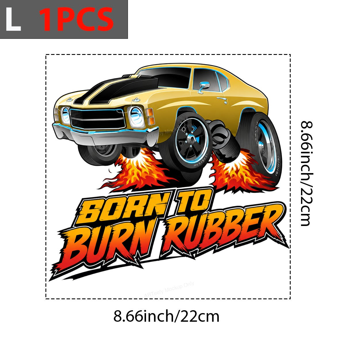DTF Transfer Born To Burn Rubber Muscle Car Flames Graphic for T Shirts Hoodies and Racing Apparel - 7