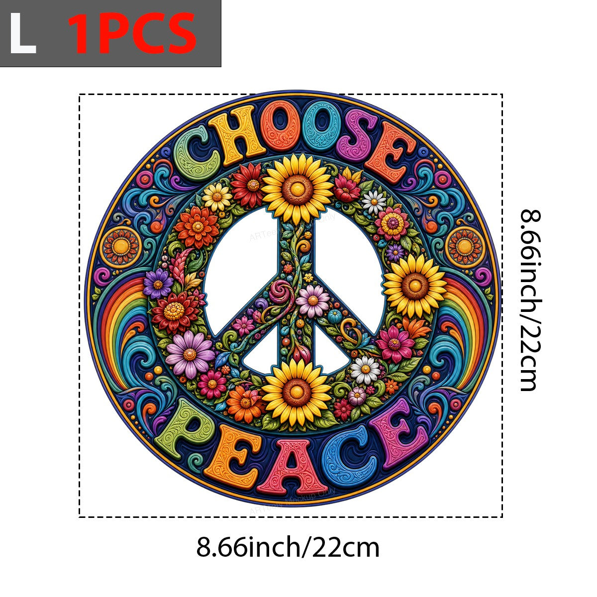 DTF Transfer Choose Peace Floral Rainbow Hippie Peace Sign Graphic for T Shirts Hoodies and Tote Bags - 7