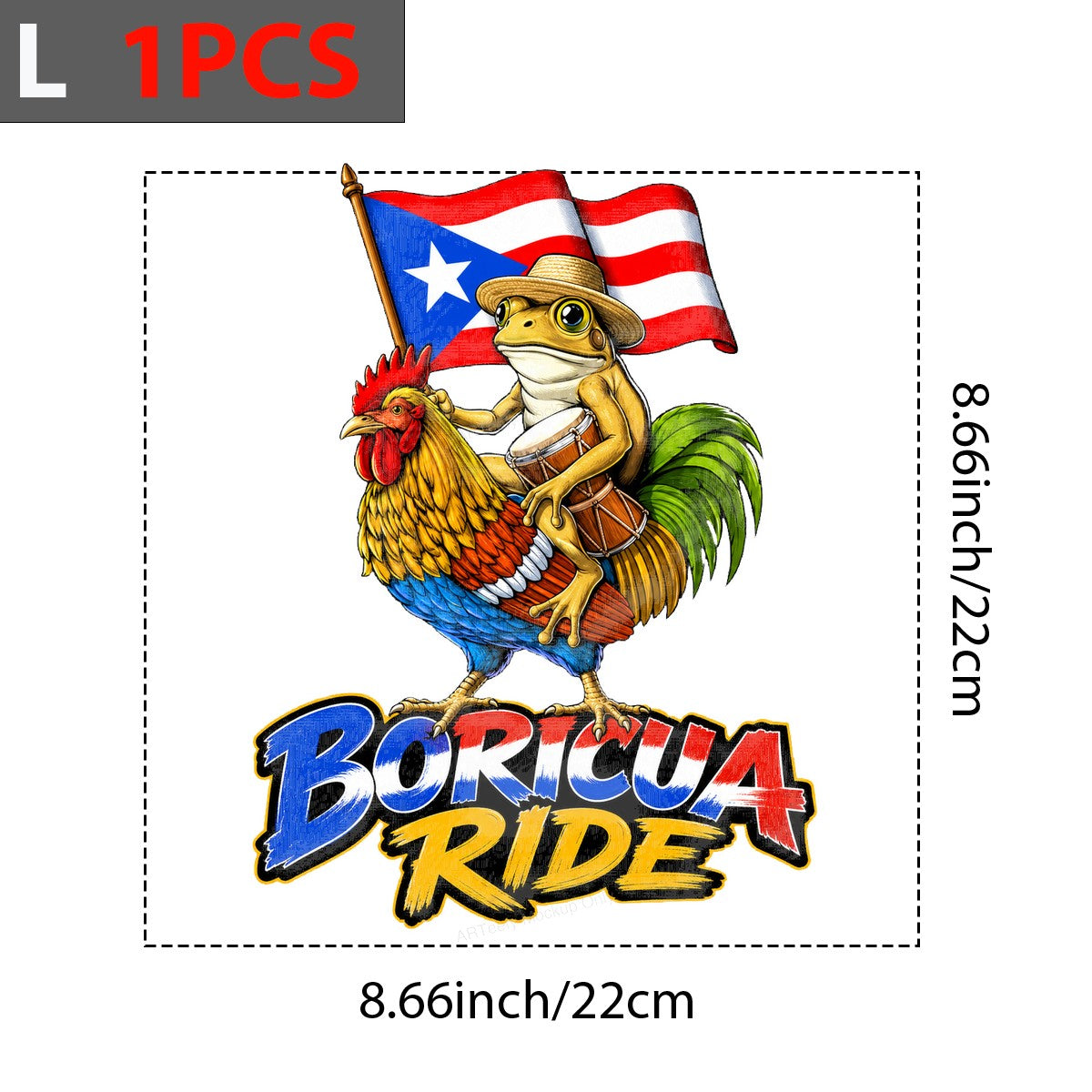 DTF Transfer Boricua Ride Coqui Frog on Rooster with Puerto Rico Flag Graphic for T Shirts Hoodies and Tote Bags - 7