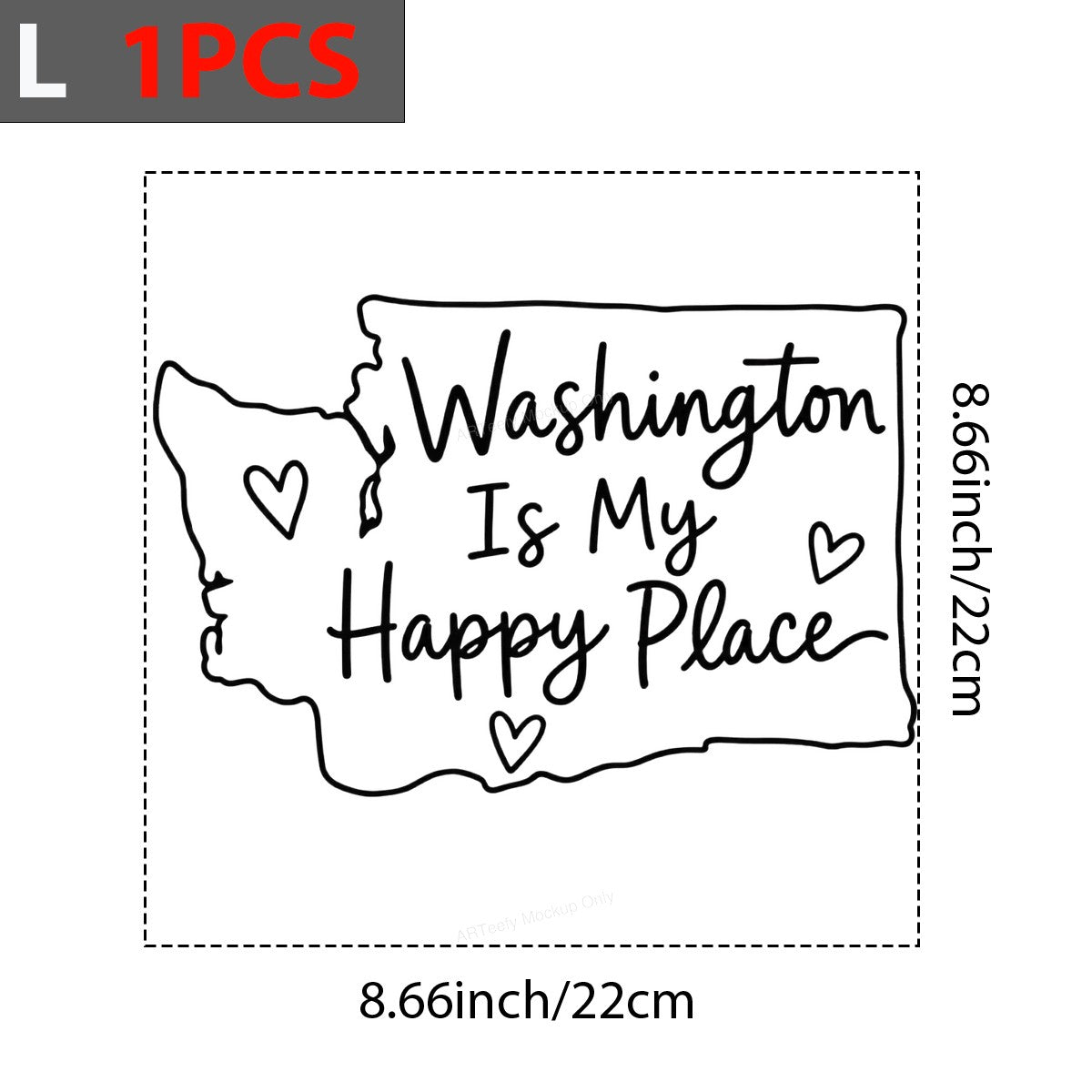 DTF Transfer Washington Is My Happy Place State Outline Heart Graphic for T Shirts Hoodies and Tote Bags - 7