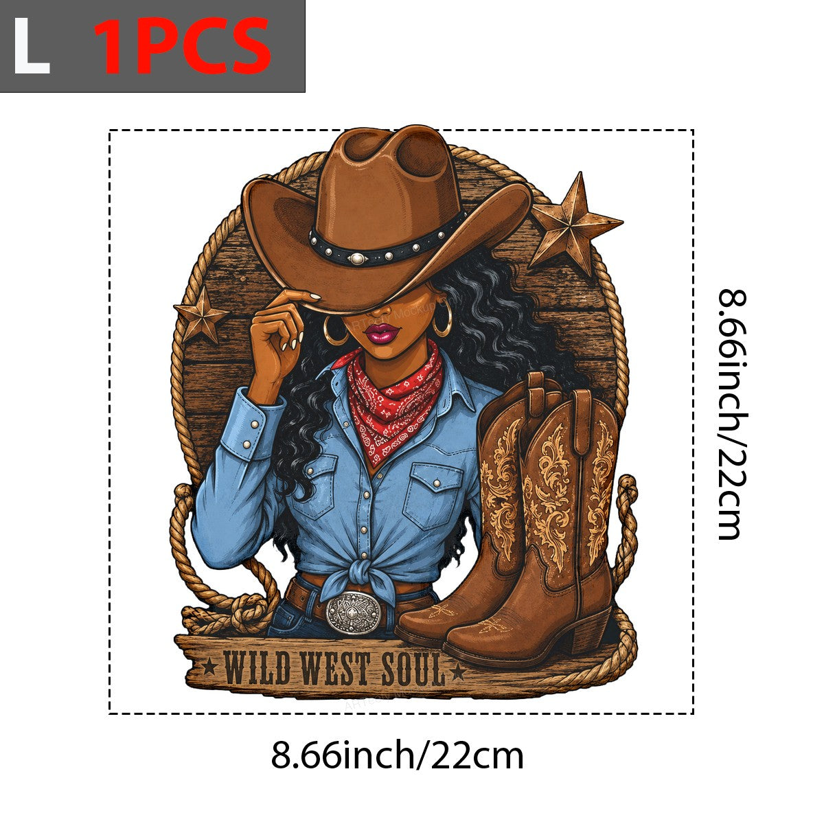Western Heat Transfer Wild West Soul Cowgirl with Boots Rustic Graphic for T Shirts Hoodies and Tote Bags - 7