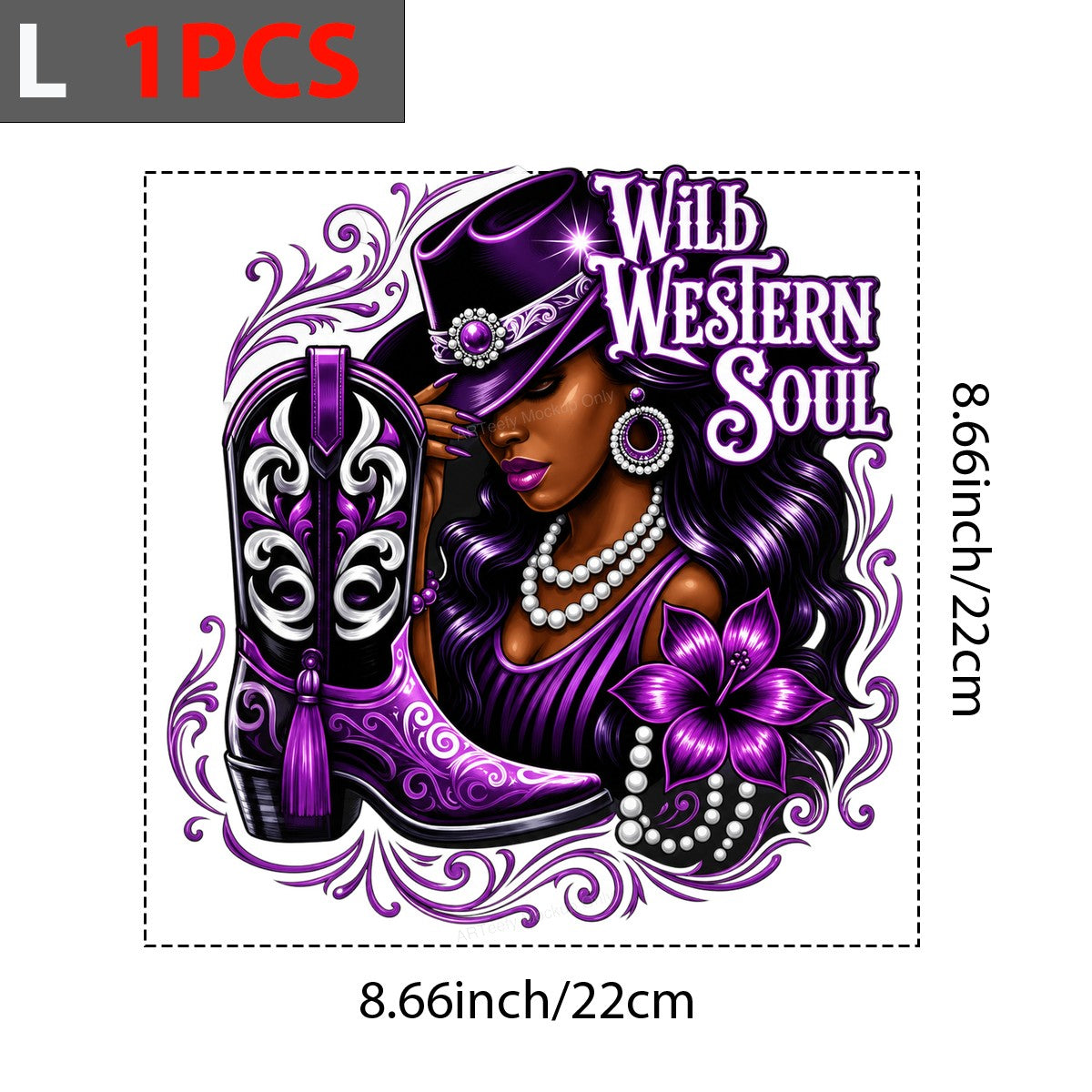 Western Heat Transfer Wild Western Soul Cowgirl with Purple Boot Graphic for T Shirts Hoodies and Tote Bags - 7