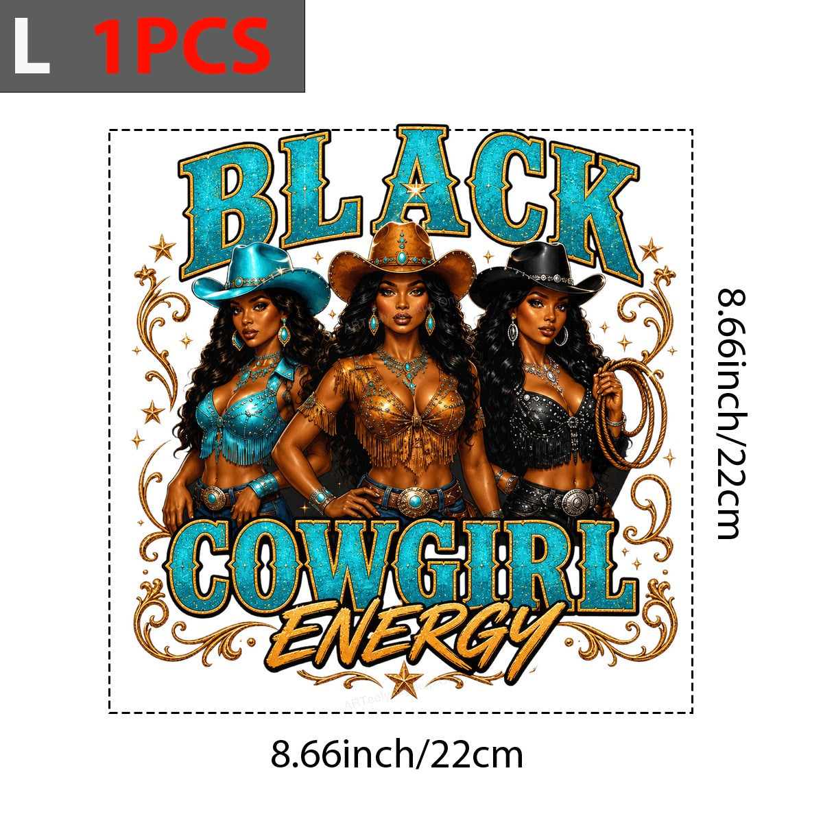 Western Heat Transfer Black Cowgirl Energy Trio Graphic for T Shirts Hoodies and Tote Bags - 7