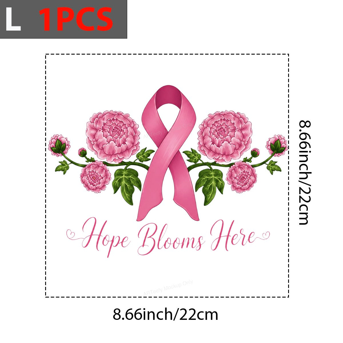 DTF Transfer Hope Blooms Here Pink Ribbon Floral Graphic for T Shirts Hoodies and Tote Bags - 7