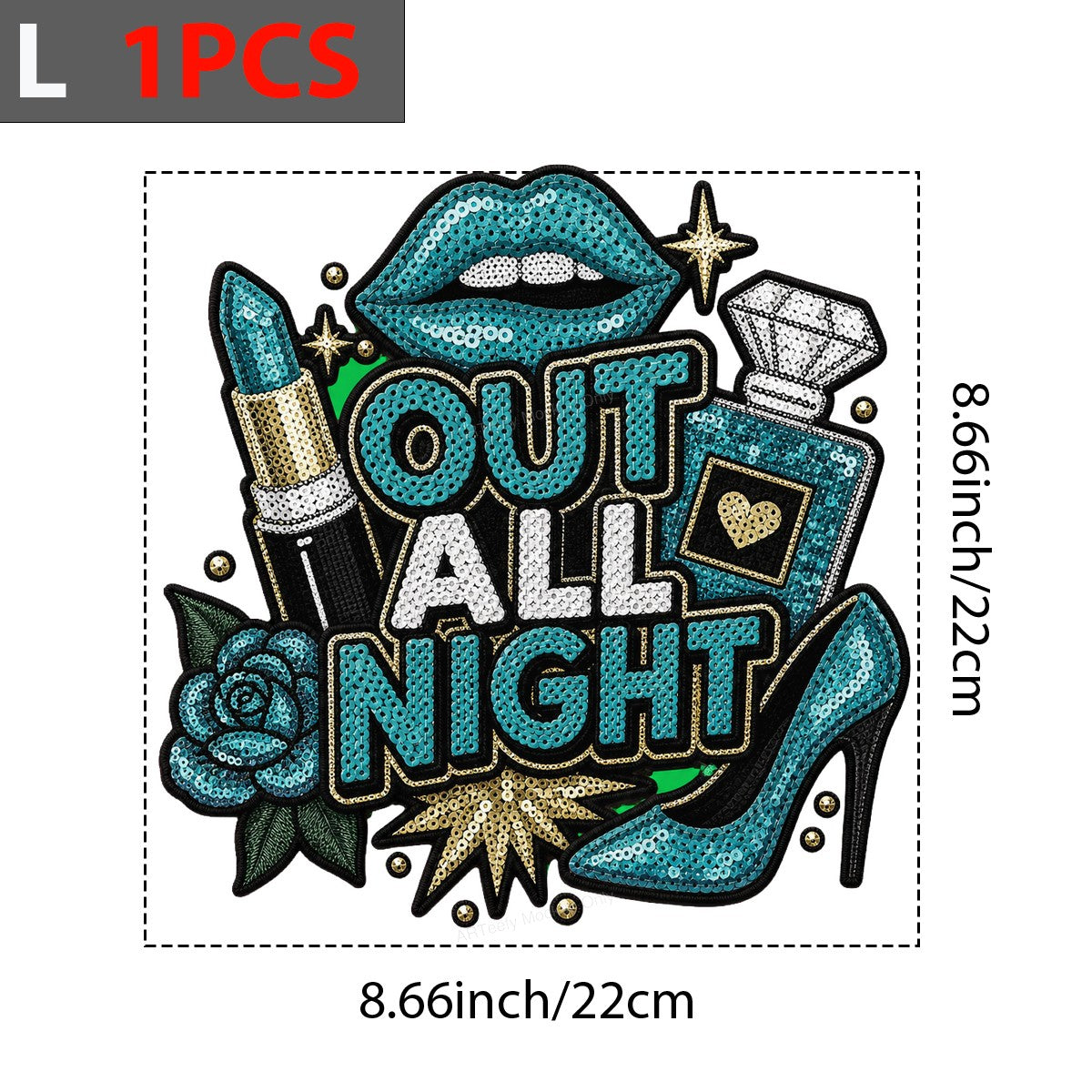 DTF Heat Transfer Out All Night Quote with Sequin Lips Lipstick and High Heel Graphic for Party Shirts Hoodies and Tote Bags - 7