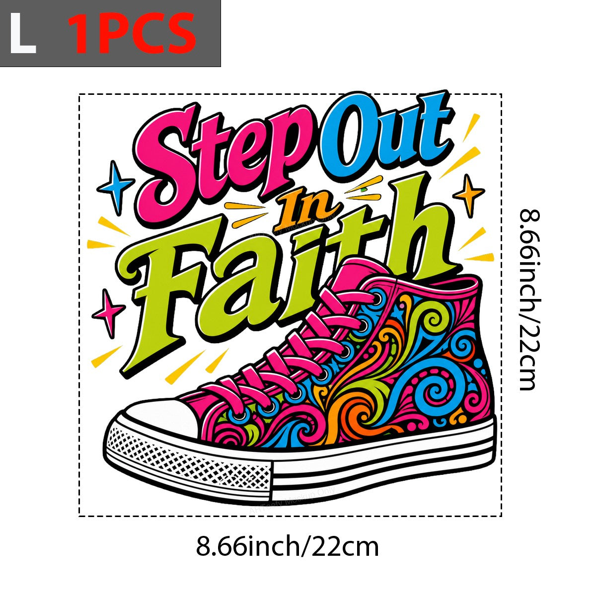 Christian Heat Transfer Step Out In Faith Quote with Colorful Sneaker Graphic for T Shirts Hoodies and Tote Bags - 7