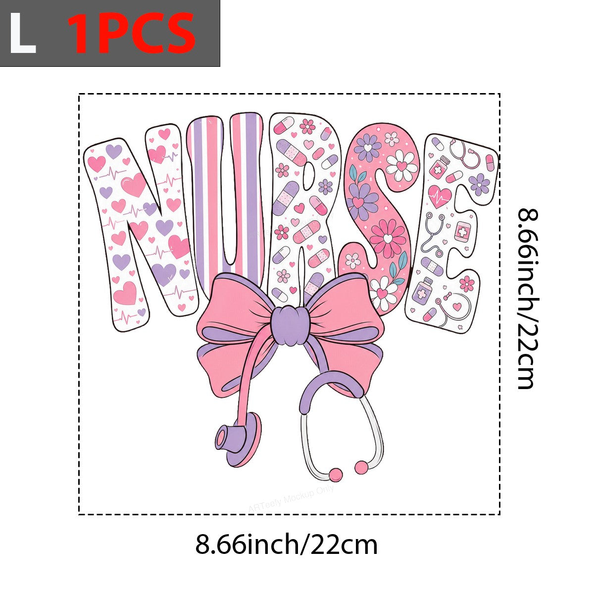 DTF Transfer Nurse Lettering with Pink Bow and Stethoscope Graphic for T Shirts Hoodies and Tote Bags - 7