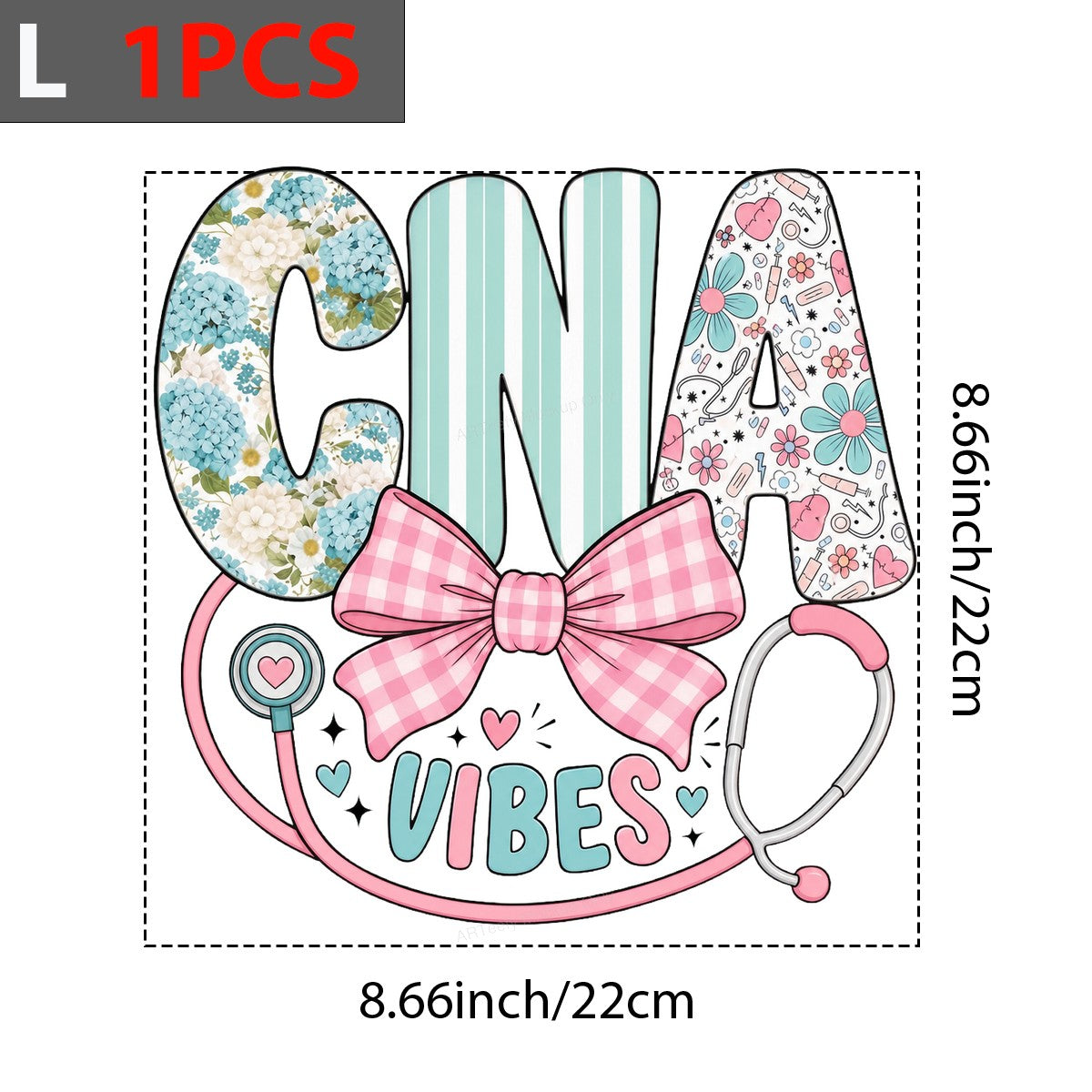 DTF Heat Transfer CNA Vibes Floral Stripe Stethoscope Graphic for T Shirts Hoodies and Nurse Gifts - 7