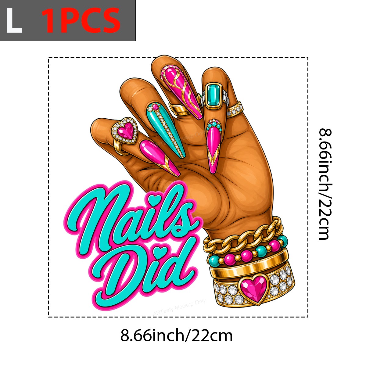 DTF Heat Transfer Nails Did Manicure Hand with Rings Graphic for T Shirts Hoodies and Salon Apparel - 7