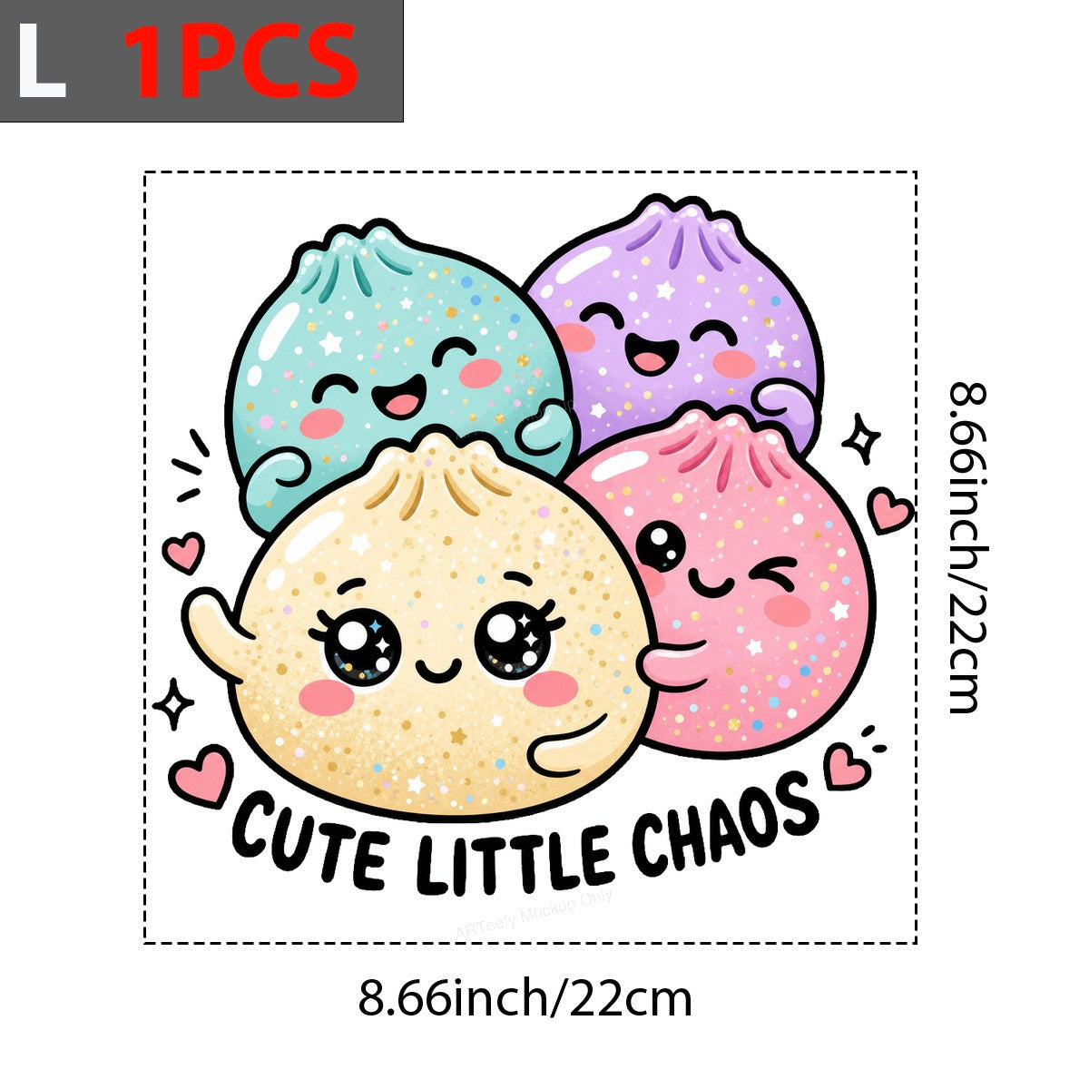 Funny Graphic Transfer Cute Little Chaos Dumpling Squad Pastel Kawaii Glitter Art for T Shirts Hoodies and Tote Bags - 7