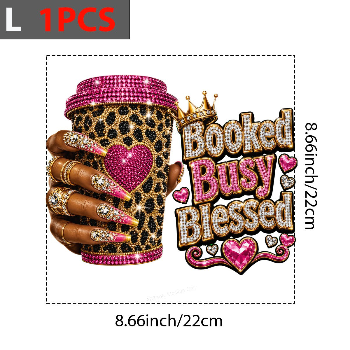 DTF Transfer Booked Busy Blessed Leopard Coffee Cup Bling Graphic for T Shirts Hoodies and Tote Bags - 7