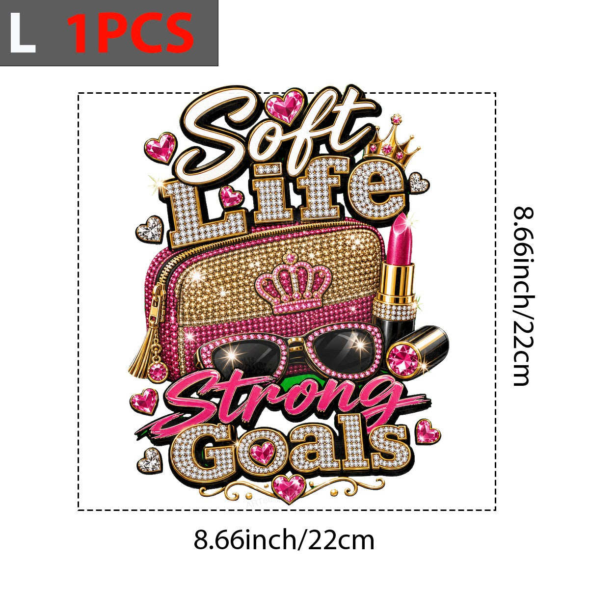 DTF Heat Transfer Soft Life Strong Goals Pink Rhinestone Purse and Lipstick Graphic for T Shirts Hoodies and Tote Bags - 7
