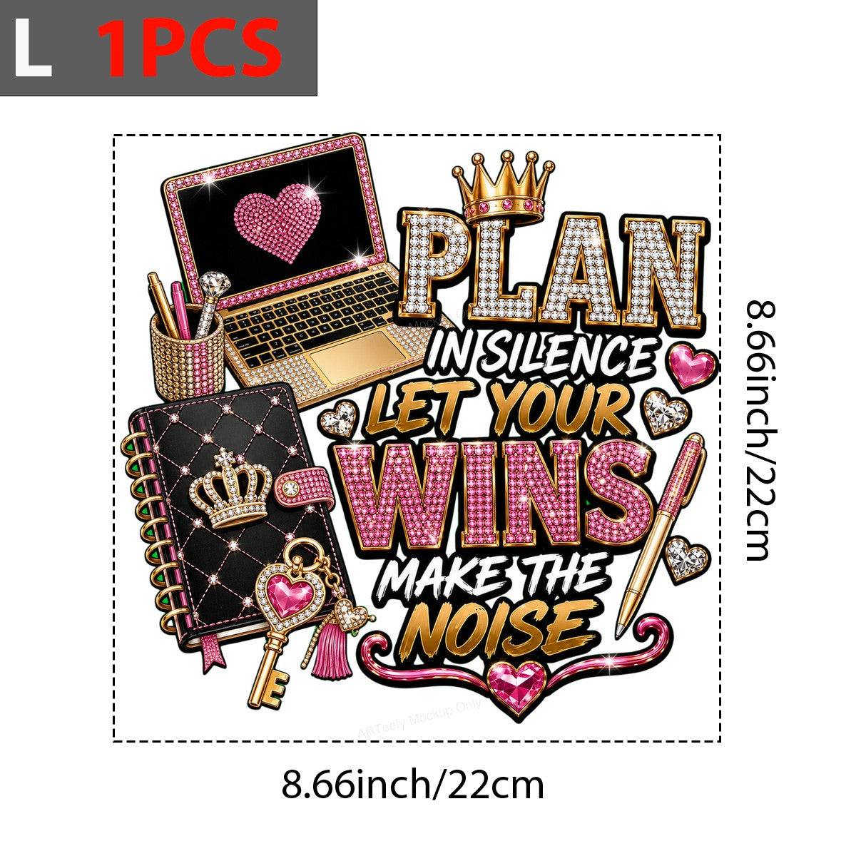 DTF Heat Transfer Plan In Silence Let Your Wins Make The Noise Pink Rhinestone Laptop and Planner Graphic for T Shirts Hoodies and Tote Bags - 7