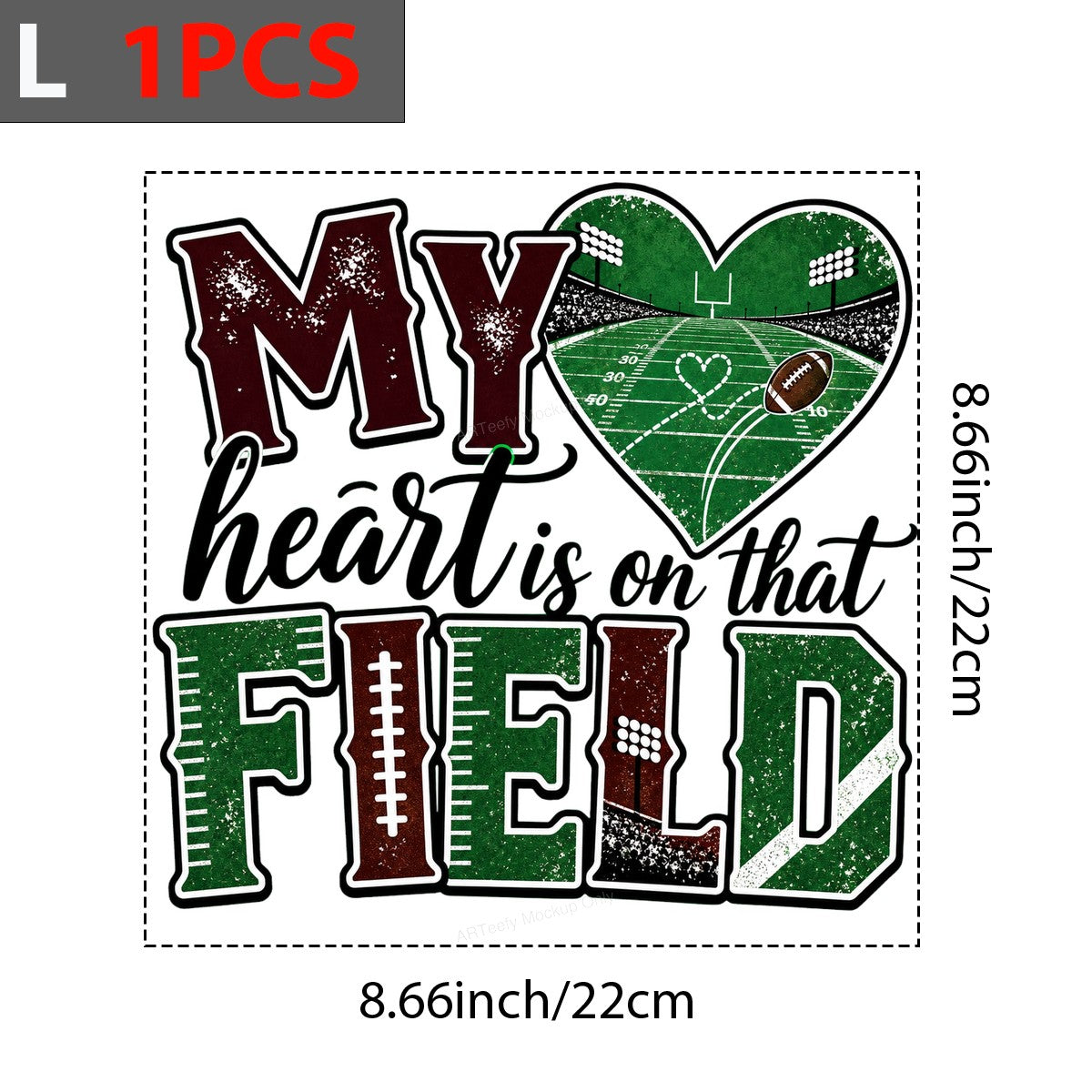 DTF Heat Transfer My Heart Is On That Field Football Heart Stadium Graphic for T Shirts Hoodies and Game Day Apparel - 7